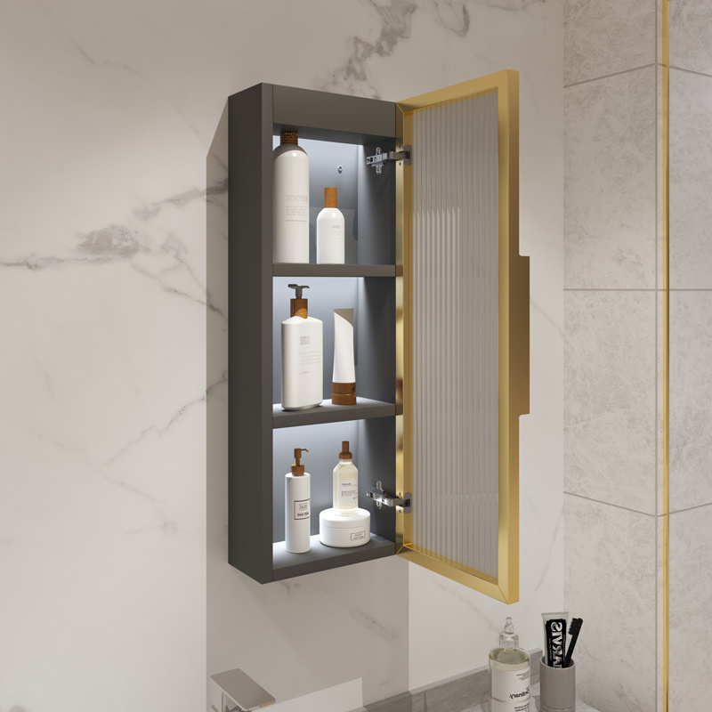 Waterproof  Smart Side Bathroom Medicine Cabinet Wall Mounted Storage Cabinet Glass With Gold Trims