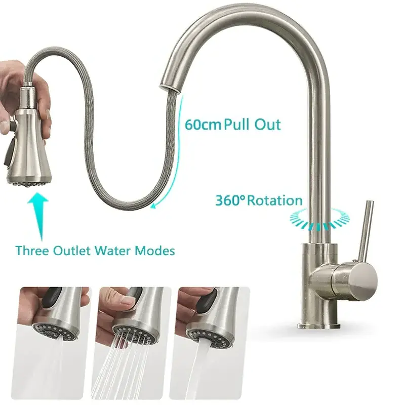 Pull Out Sensor 360 Rotated Automatic Water Saver Tap Smart Faucet Sensor Kitchen Automatic Sensor Faucet