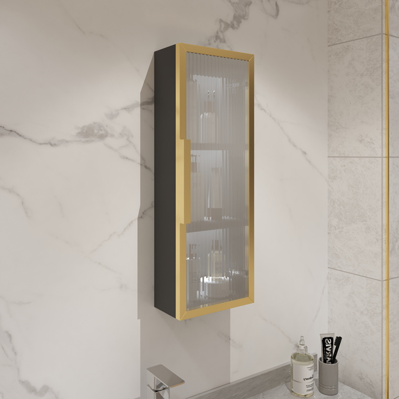 Waterproof  Smart Side Bathroom Medicine Cabinet Wall Mounted Storage Cabinet Glass With Gold Trims