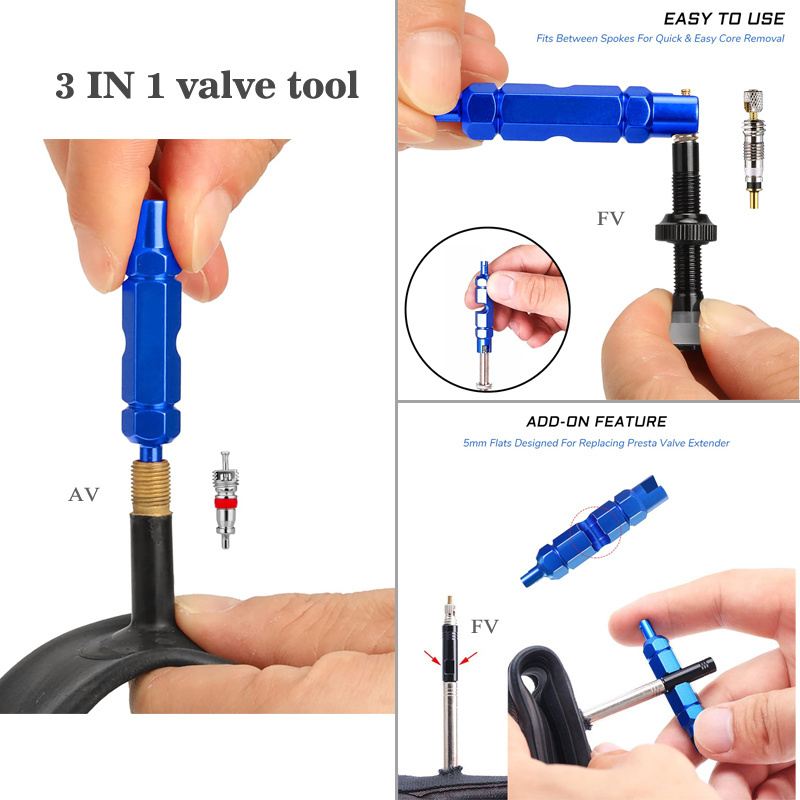 Valve Core Remover Caps Portable Bicycle Aluminum Alloy Valve Core Disassembly Fastening Repair Tool Valve Extender Tire Repair