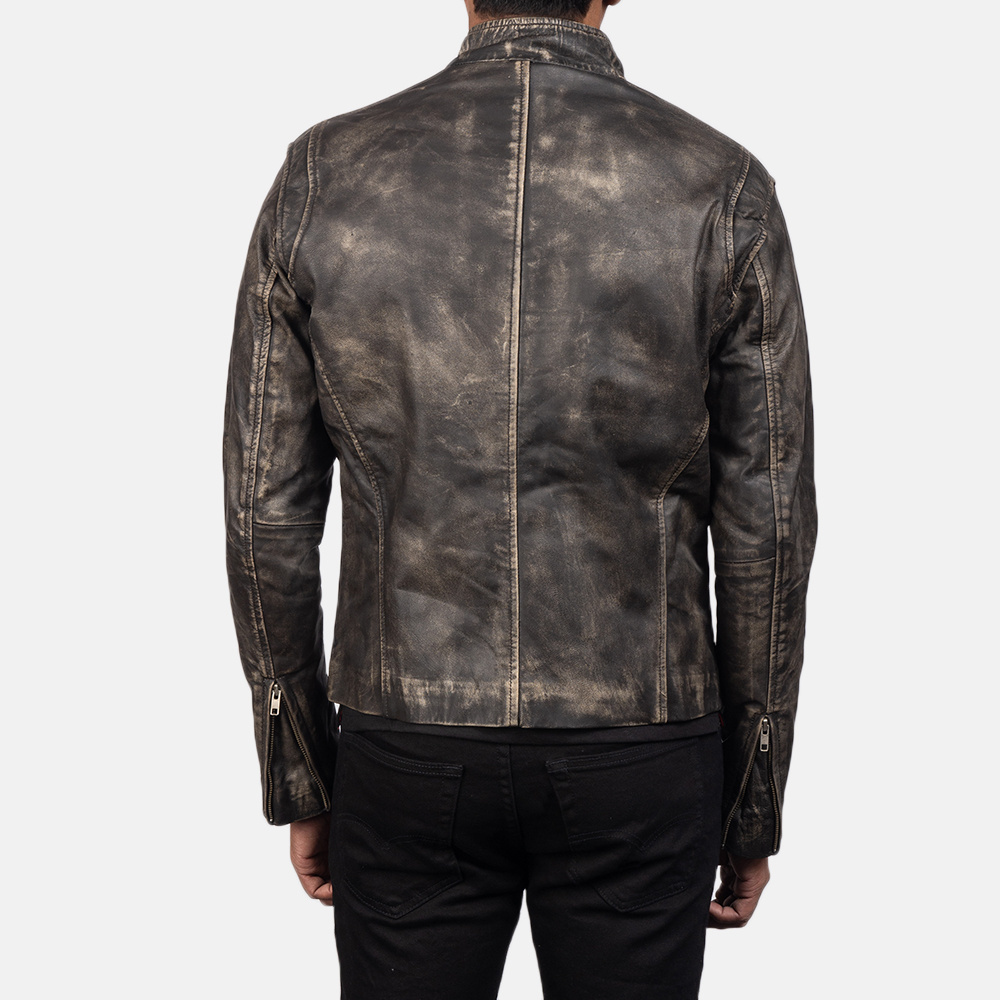 Real Leather Sheepskin Aniline Zipper Iconic Distressed Brown Men Biker Jacket with Quilted Viscose Lining Inside Outside Pocket