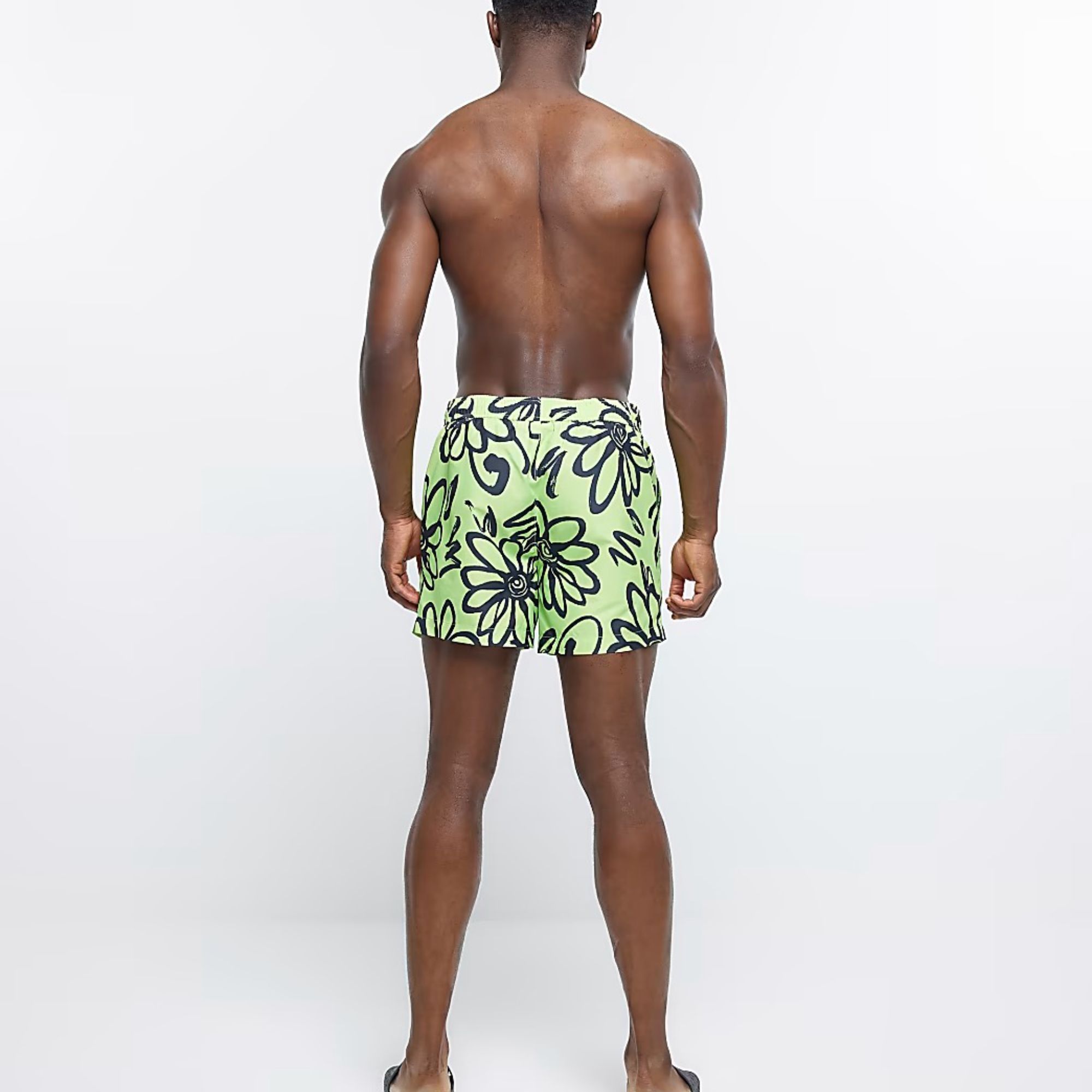 Regular Fit 100% Nylon Polyamide Side Slip Pockets Elasticated Waist Lime Floral Regular Fit Iridescent Swim Shorts