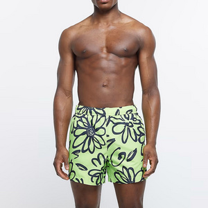 Regular Fit 100% Nylon Polyamide Side Slip Pockets Elasticated Waist Lime Floral Regular Fit Iridescent Swim Shorts