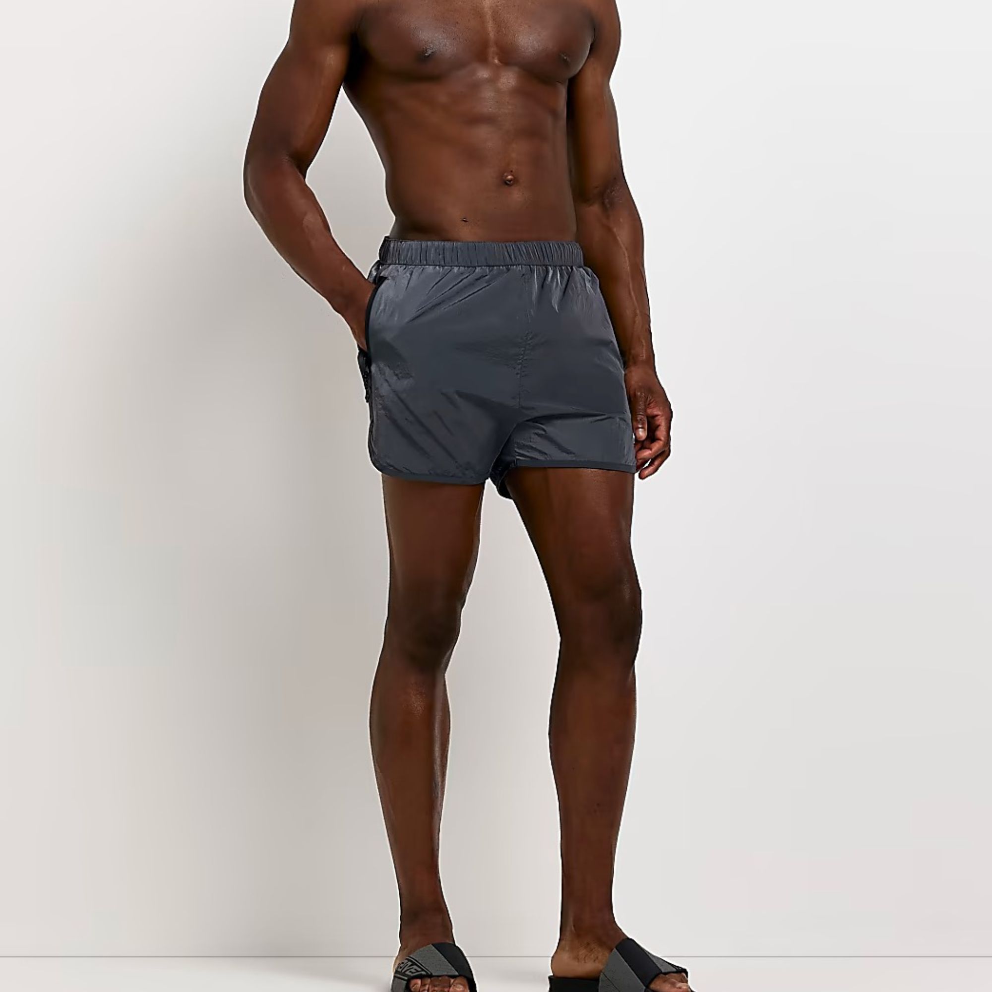 Regular Fit 100% Nylon Polyamide Side Slip Pockets Elasticated Waist Grey Regular Fit Iridescent Swim Shorts