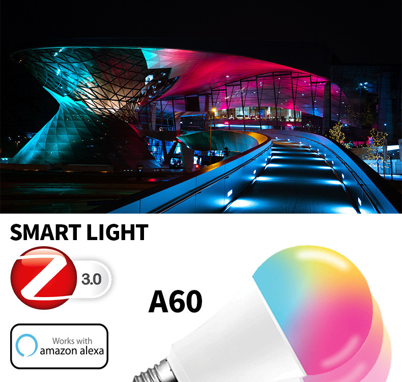 2023 New Color Changing Tuya wifi,Zigbee Alexa Lamp  Light Bulb 9W Rgb Multicolor E26/E27/B22 Zigbee  Led Smart Bulb