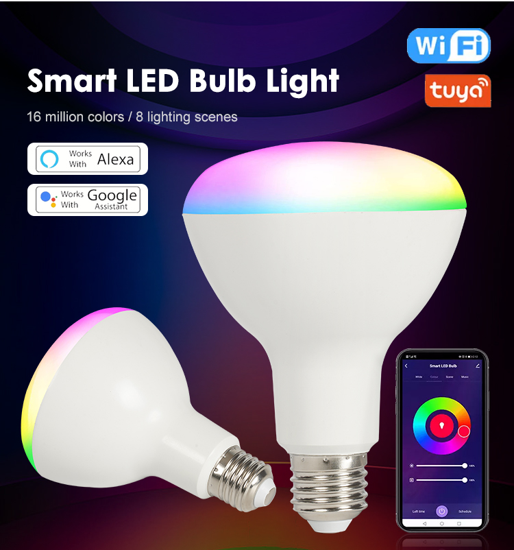 BR30 door lighting Smart WiFi LED Light Bulbs Compatible with Alexa and Google Home RGB+CW 12W Smart bulb