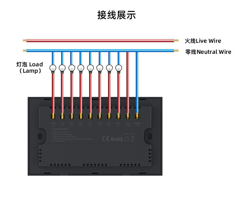 Shenzhen factory support OEM/ODM Alexa tuya app 8 Gang WiFi Led Light Switch Smart Home Wall Panel Touch Switch