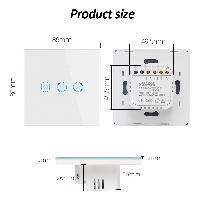 Remote Control Blind Shutter Tuya Smart Life EU WiFi Curtain Touch Switch Voice Smart Remote Curtain Shutter Switch