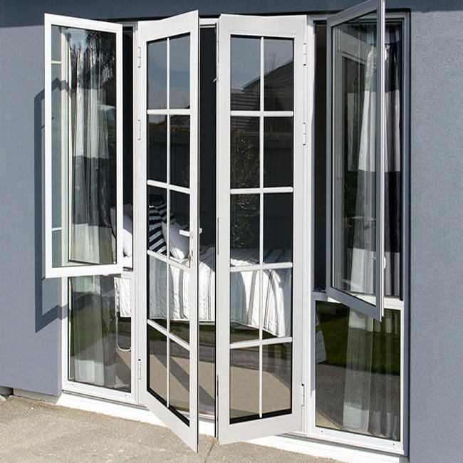 OJY Upvc Profile Frame Exterior Tinted Double Glass PVC Graphic Design Modern Folding Glass Doors Casement Door Entry Doors