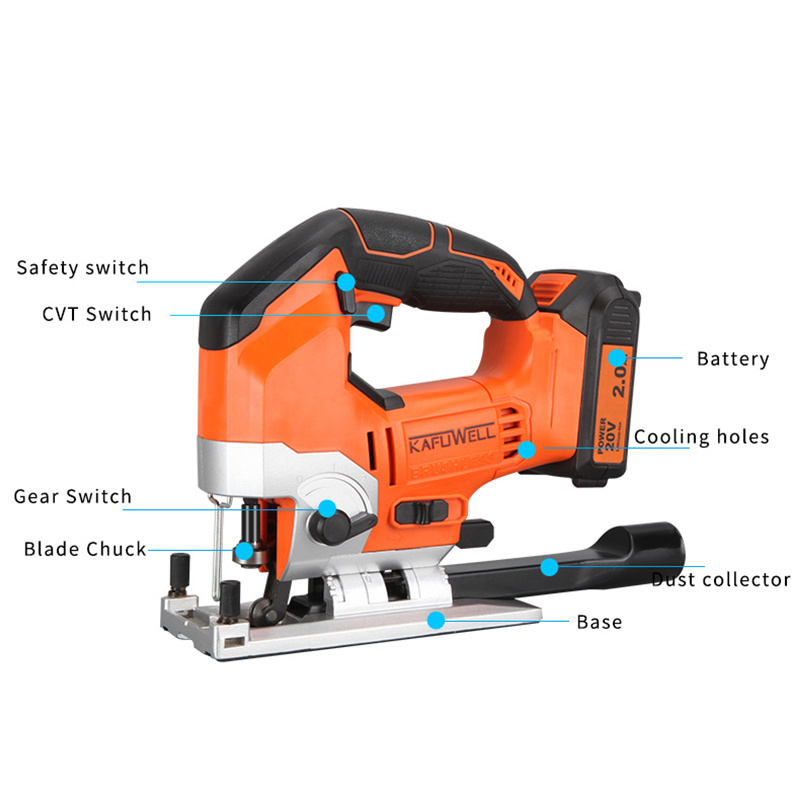 KAFUWELL PA4509HE-W-2 Portable Cordless Jig Saw 20v Lithium Battery 3000spm High Efficiency Electric Saw Wood Metal Cutting Tool