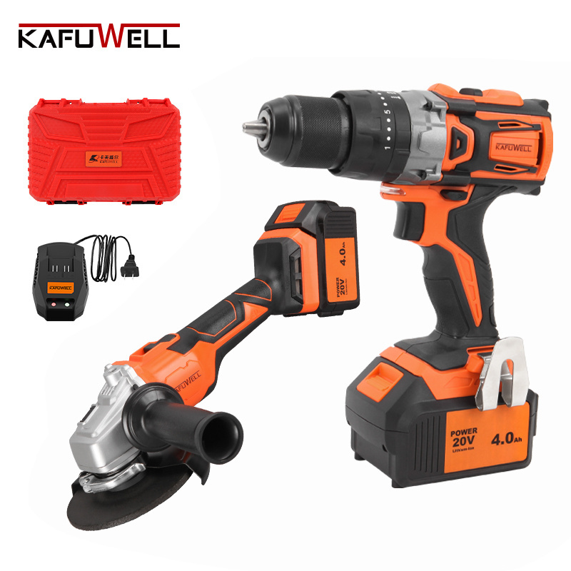 KAFUWELL PA4551H Factory Sales Two Piece Set Angle Grinder And Electric Drill Professional Lithium Electric Drill Set