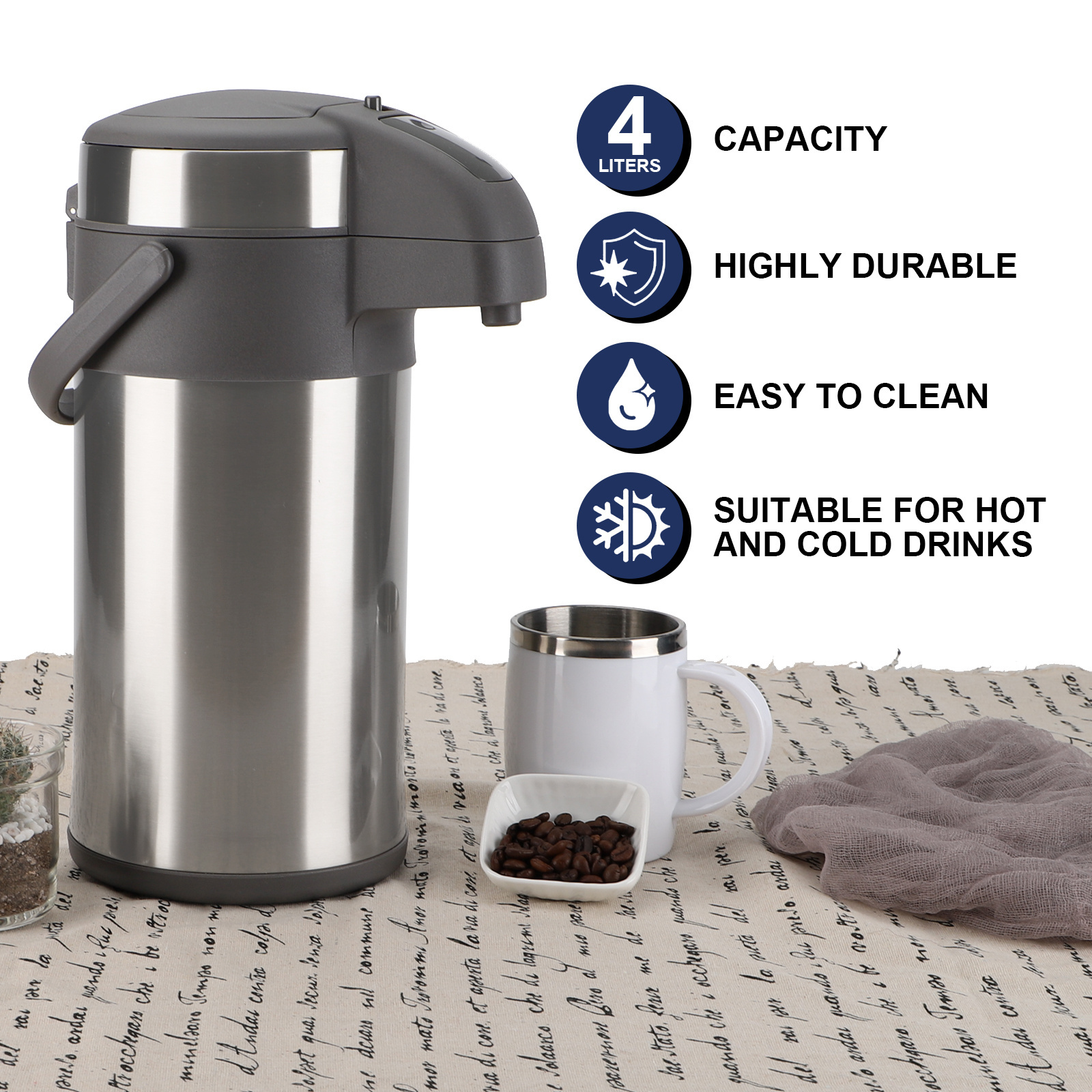 3000ML/4000ML Large Double Wall Vacuum Stainless Steel Automatic Kettle Electric Thermo Air Pot