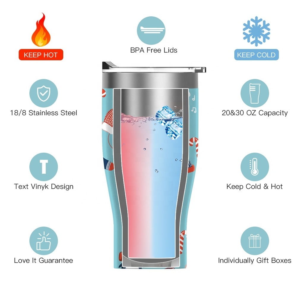 Wholesale Custom Logo 20oz 30oz Stainless Steel Insulated Tumbler Christmas Cup Double Wall Vacuum Coffe Mugs Gift Set