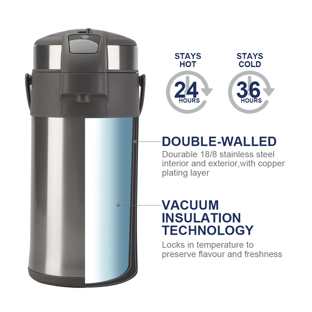 3L 4L Double Wall Stainless Steel Vacuum Flask Pot Large Capacity Coffee Air Pump Water Bottle Thermos With Handle