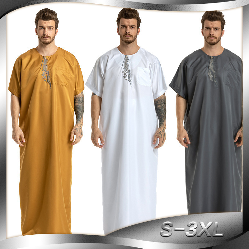 Wholesale Cheap Men Abaya Islamic Clothing Muslim Men Thobe Gamis Men Dress Galabia robes Thobe