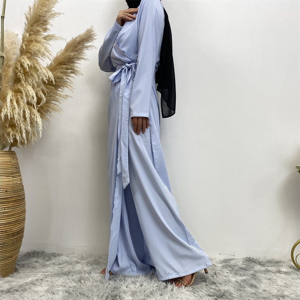 Casual Solid Color One-Piece Wide-Legged Pants Islamic Clothing Two Piece Pants Suit Women'S Arabian Dress Pants Set