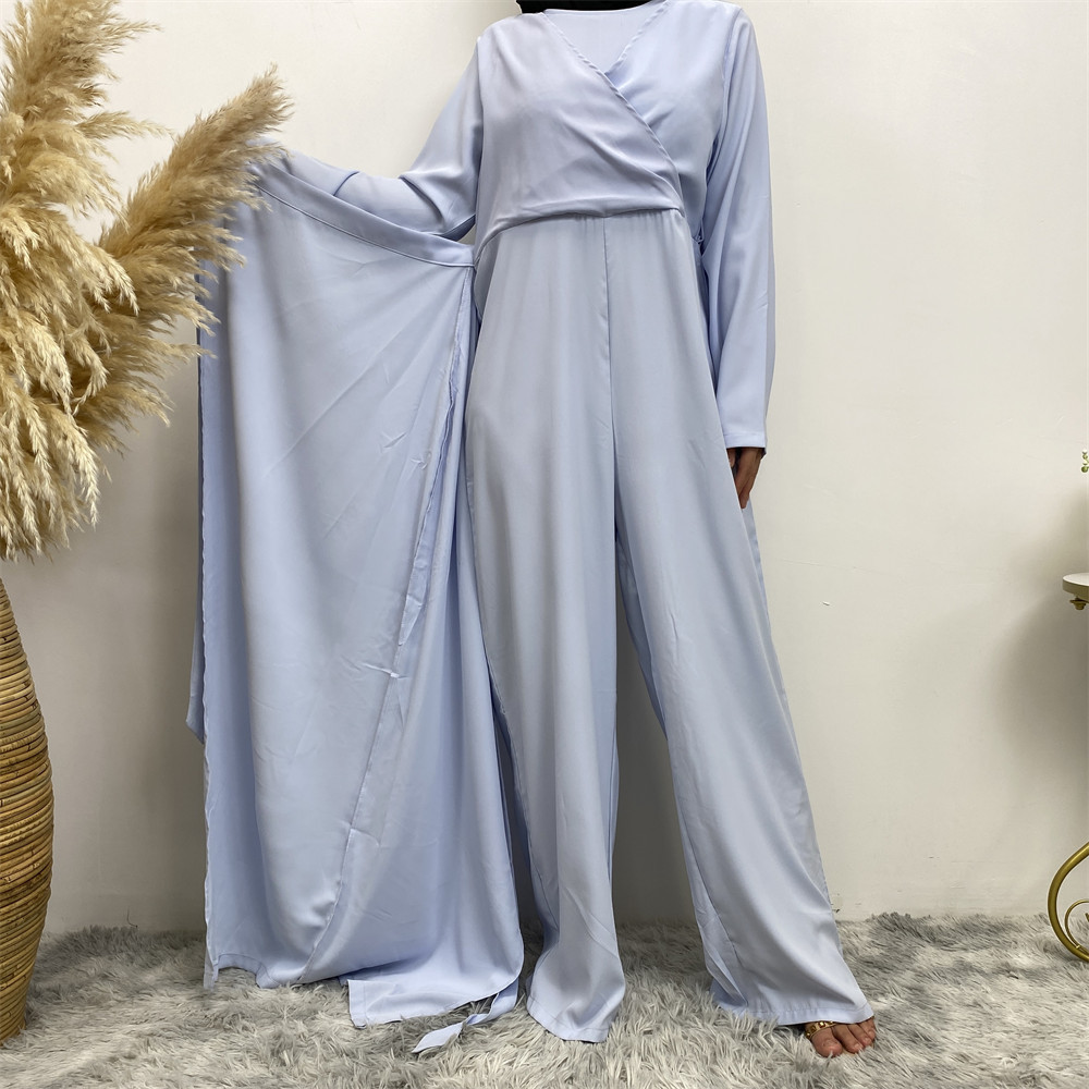 Casual Solid Color One-Piece Wide-Legged Pants Islamic Clothing Two Piece Pants Suit Women'S Arabian Dress Pants Set