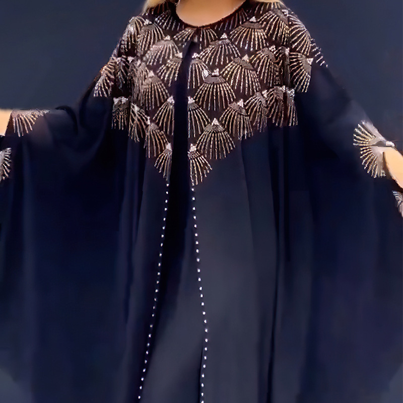 Middle Eastern Muslim Heavy-Duty Beaded Robe Plus Size 2023 Islamic Modern Chiffon Umbrella Abaya Dubai Burqa Designs Abaya