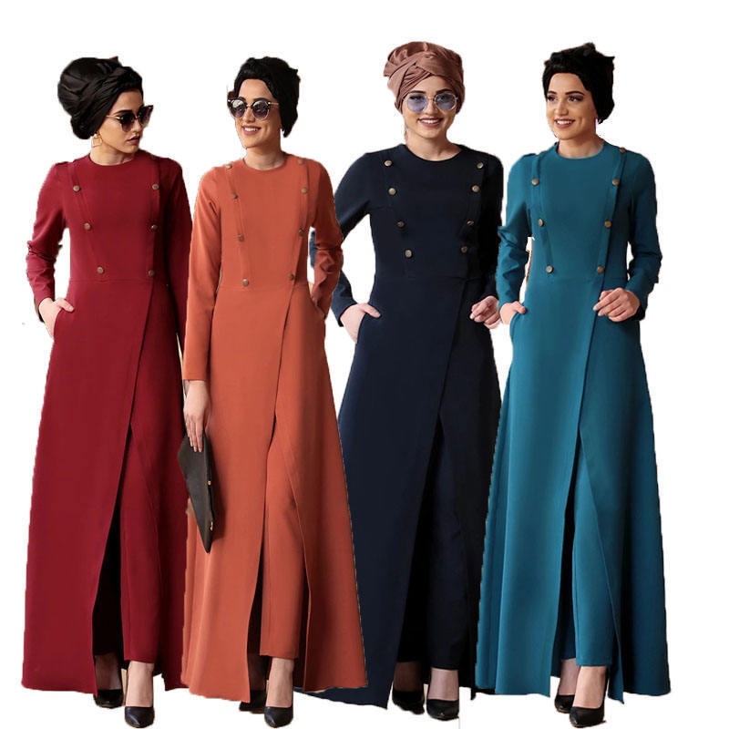 MuslimPure color satin Muslim long skirt abaya muslim dresses Middle Eastern Robe wholesale long dress muslim evening dress