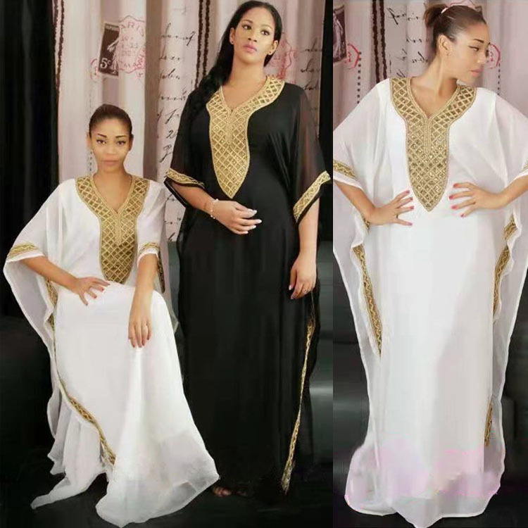 Chiffon Robe Celebrity Style Dress Large Size Solid Color Coverall Abaya White Women Muslim Maxi Dress Ladies Burqa