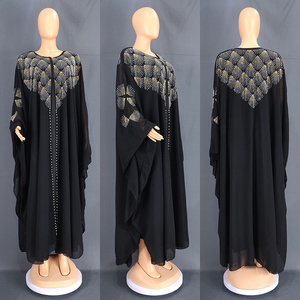 Middle Eastern Muslim Heavy-Duty Beaded Robe Plus Size 2023 Islamic Modern Chiffon Umbrella Abaya Dubai Burqa Designs Abaya