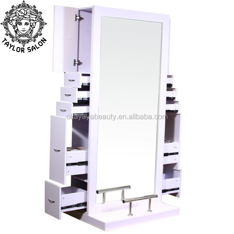 Saloon furniture barber station styling mirrors salon mirror station with light