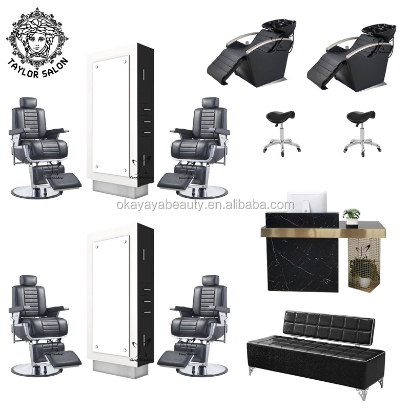 Hair salon furniture package hairdressing chairs salon mirror double sided styling station with light