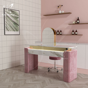 New arrivals nail salon furniture and equipment nail care desk pink velvet manicure table with nail dryer