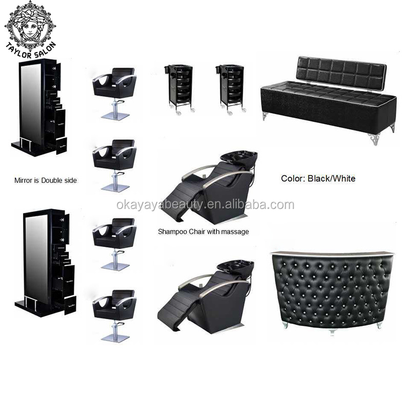 Hair salon furniture package hairdressing chairs salon mirror double sided styling station with light