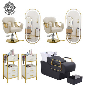 2022 styling hairdresser chair hair salon furniture equipment set shampoo bed saloon mirror used antique barber chairs for sale