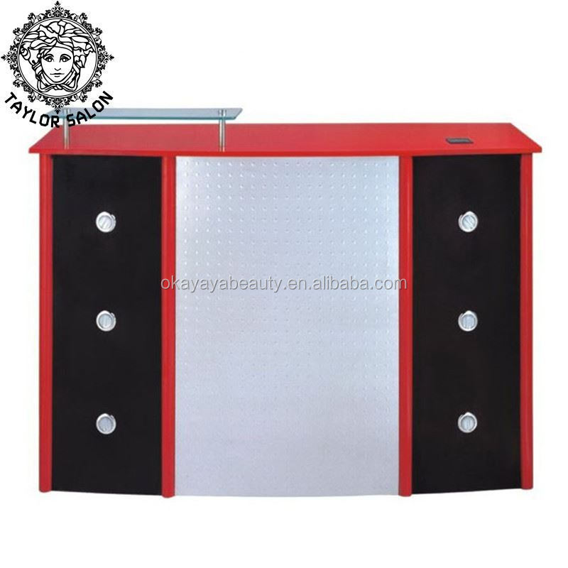 Hot selling gym office front podium table red reception desk for salon