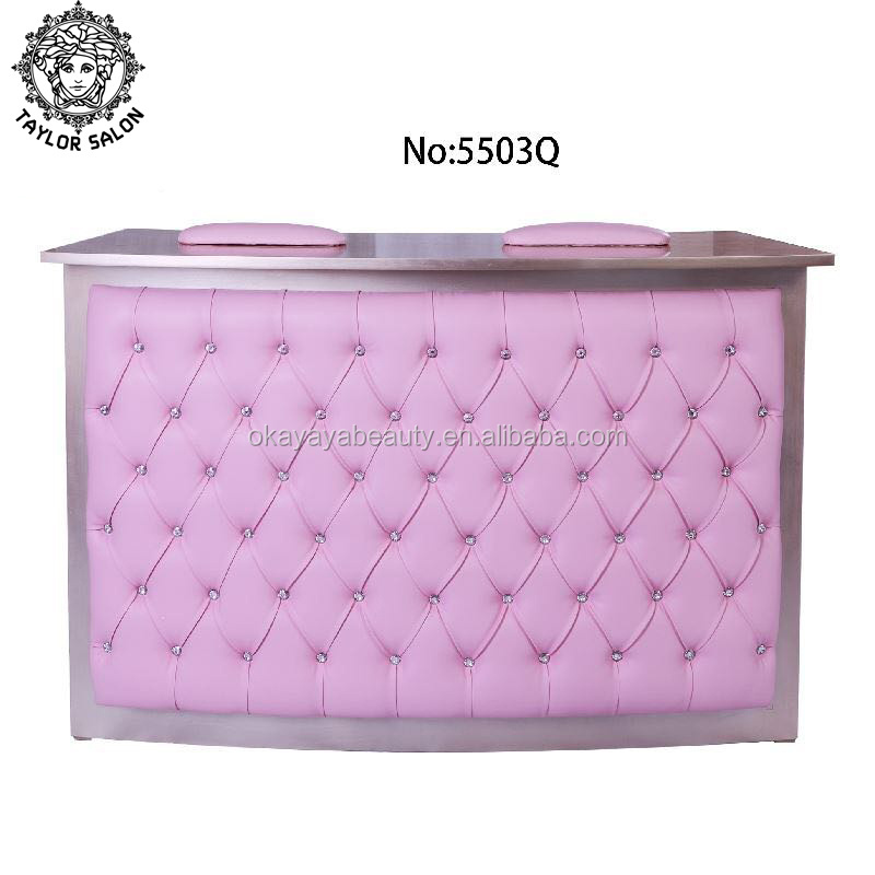 Wholesale modern salon furniture front counter commercial nail bar station pink diamond salon reception desk