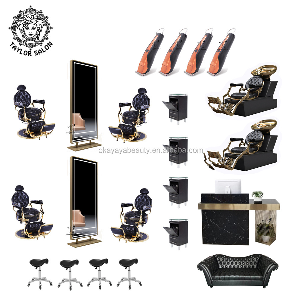 Hair salon furniture package hairdressing chairs salon mirror double sided styling station with light