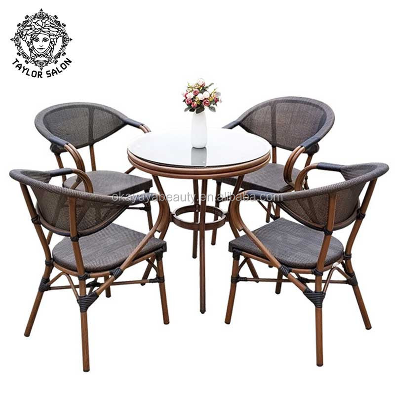 Garden furniture outdoor coffee dining set cafe dining tables chairs rattan / wicker chairs