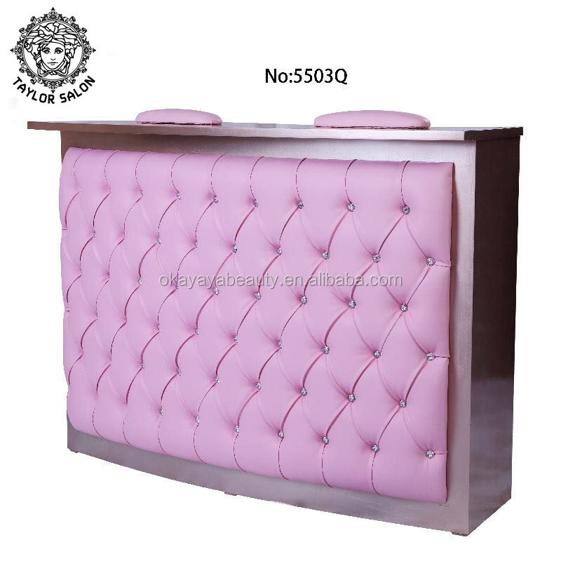 Wholesale modern salon furniture front counter commercial nail bar station pink diamond salon reception desk