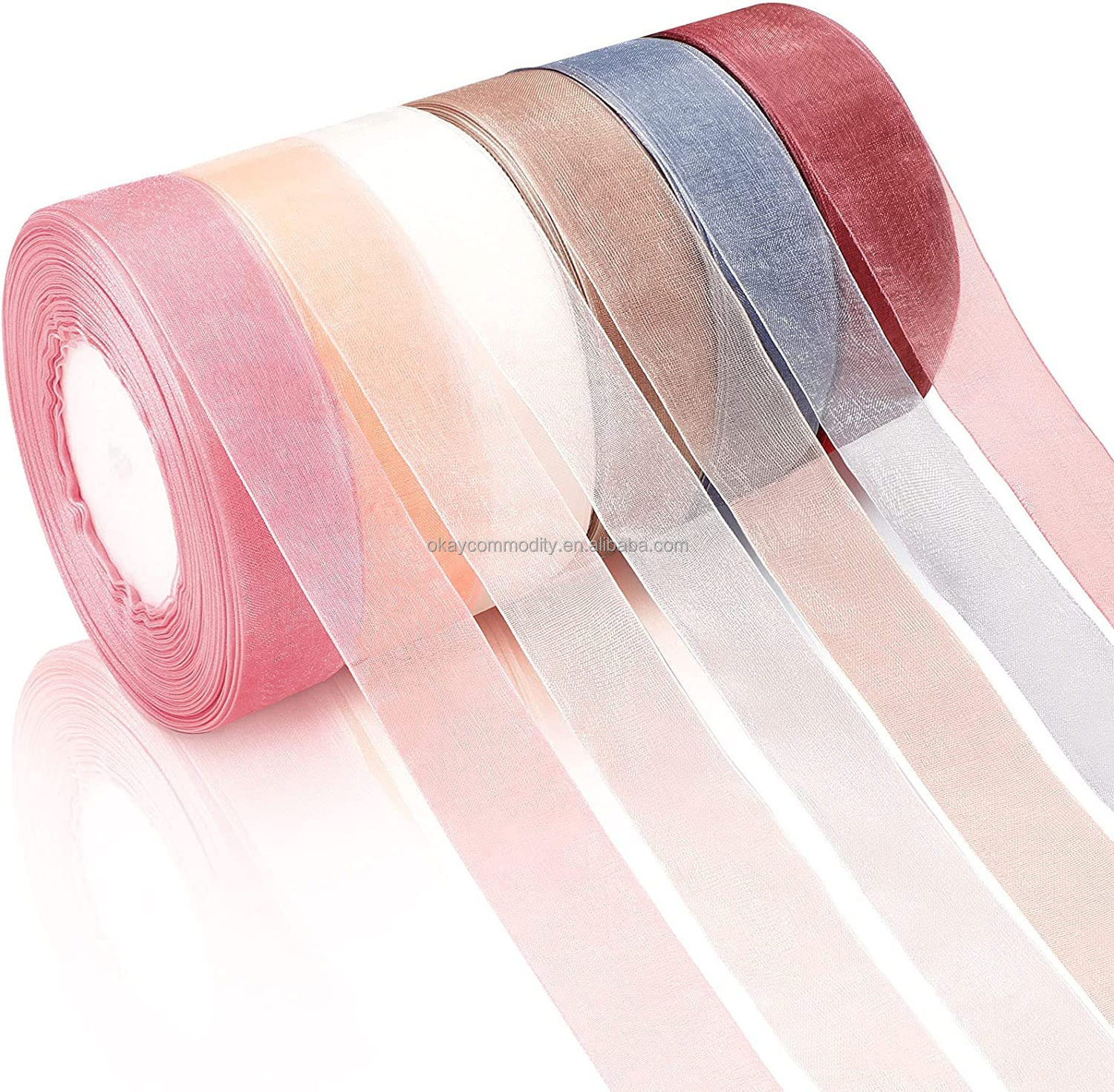 OKAY Wholesale Stock 3MM to 50MM Wide Sheer Chiffon Ribbon Organza Satin Ribbon For Gift Wrapping Decoration