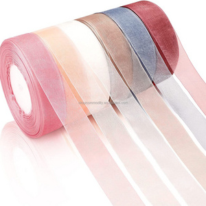 OKAY Wholesale Stock 3MM to 50MM Wide Sheer Chiffon Ribbon Organza Satin Ribbon For Gift Wrapping Decoration