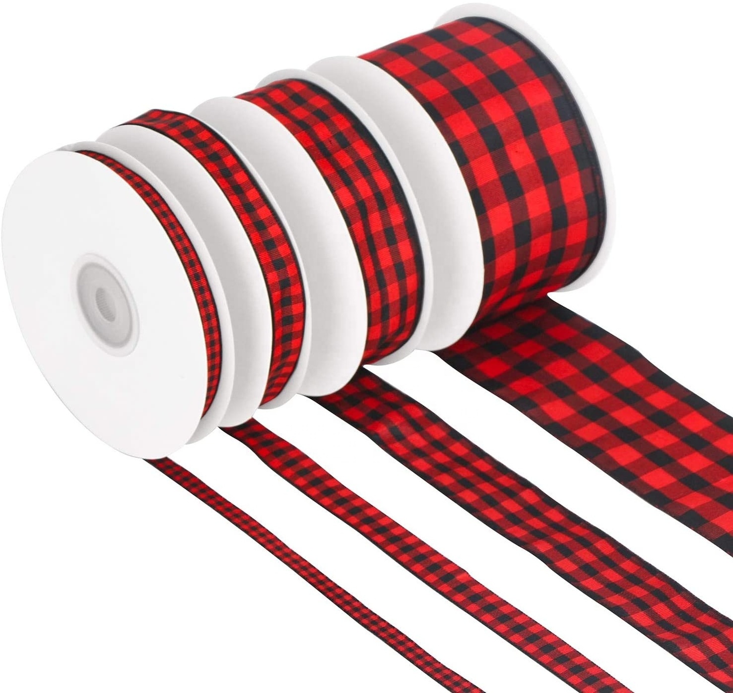 Wholesale Christmas Decorative Red And Black Tartan Plaid Ribbon Burlap Gingham Ribbon For DIY Gift Wrapping