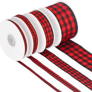 Wholesale Christmas Decorative Red And Black Tartan Plaid Ribbon Burlap Gingham Ribbon For DIY Gift Wrapping