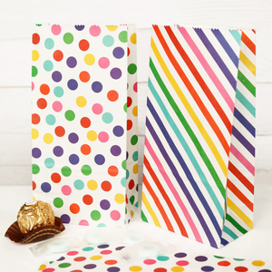 Okay Wholesale Luxury Rainbow Polka Dots Stripe Candy Favor Paper Bags With Stickers for Party Wedding Christmas