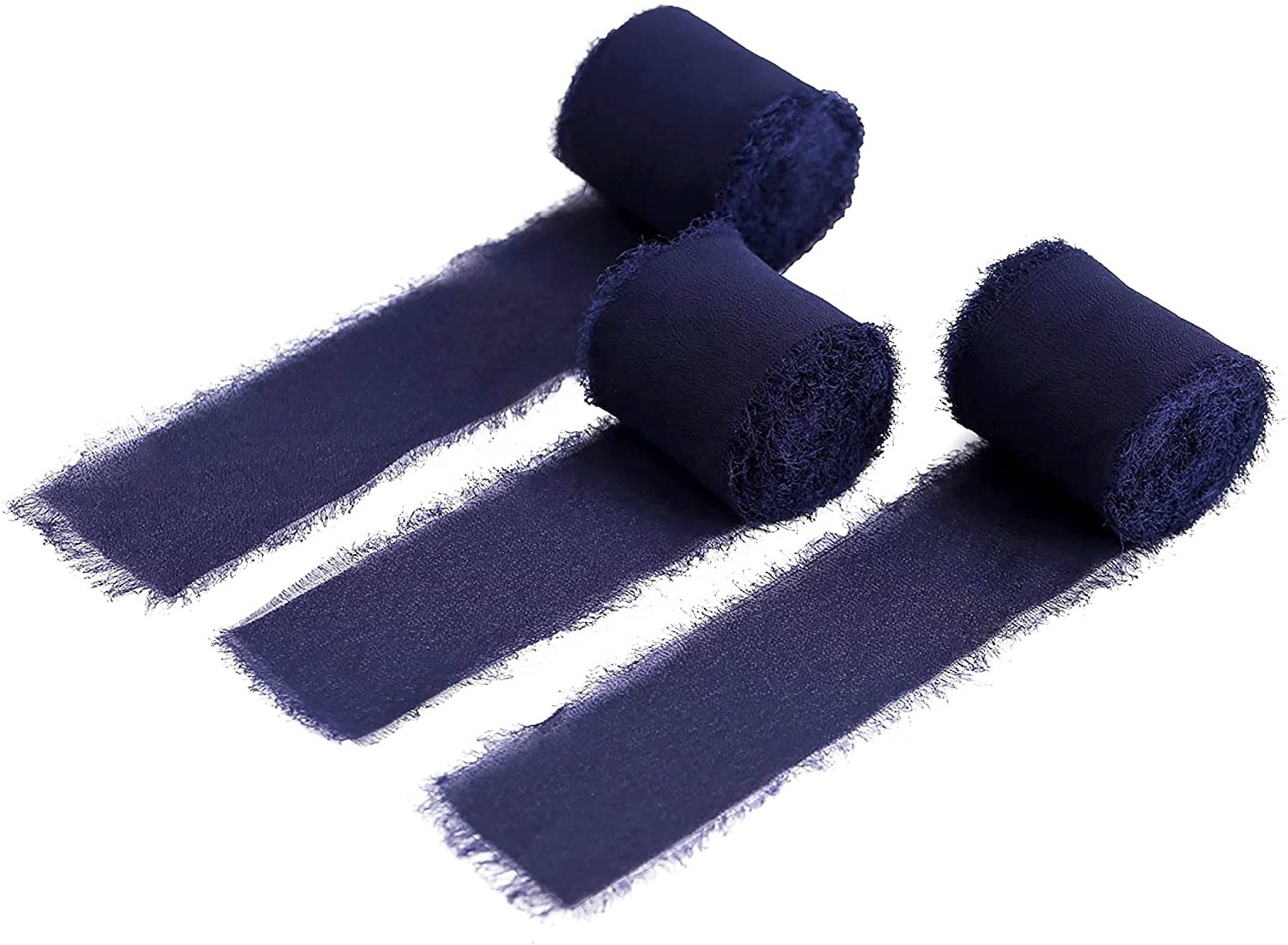 OKAY Wholesale 5CM Width Grey Blue Handmade Fringe Chiffon Silk Ribbon For Gift Wrapping DIY Crafts