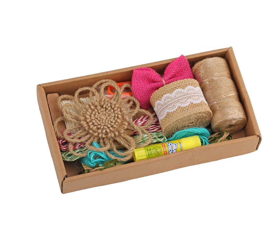 Okay Wholesale Hemp jute rope decoration set for kindergarten,handmade DIY handmade gift box decoration