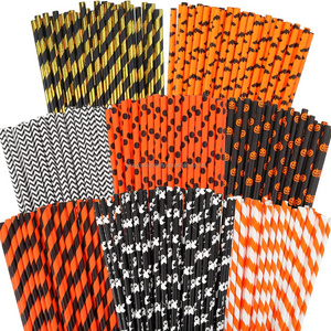 OKAY Wholesale Pumpkin Bat Spider Web Skeleton Pattern Black Orange Paper Drinking Straws For Halloween Birthday Decoration