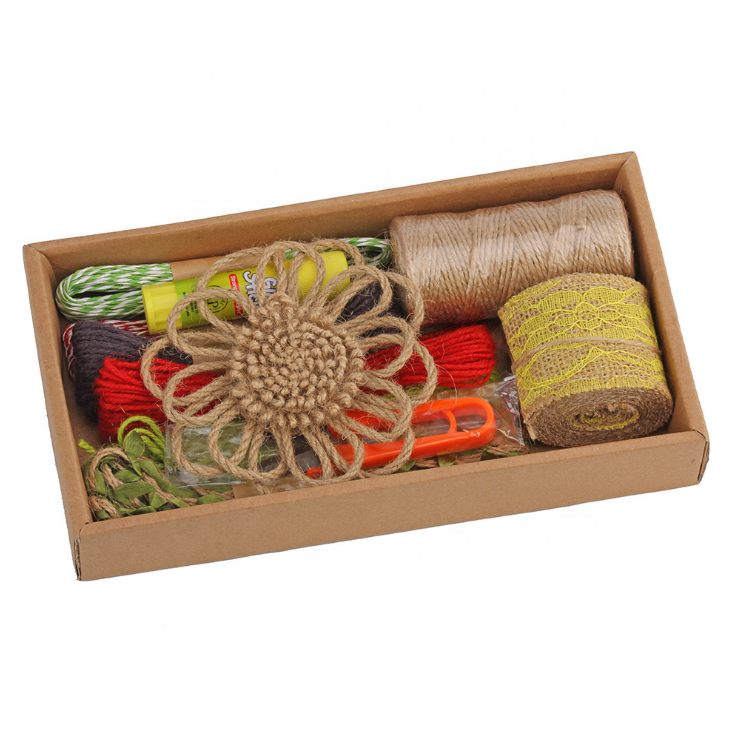 Okay Wholesale Hemp jute rope decoration set for kindergarten,handmade DIY handmade gift box decoration