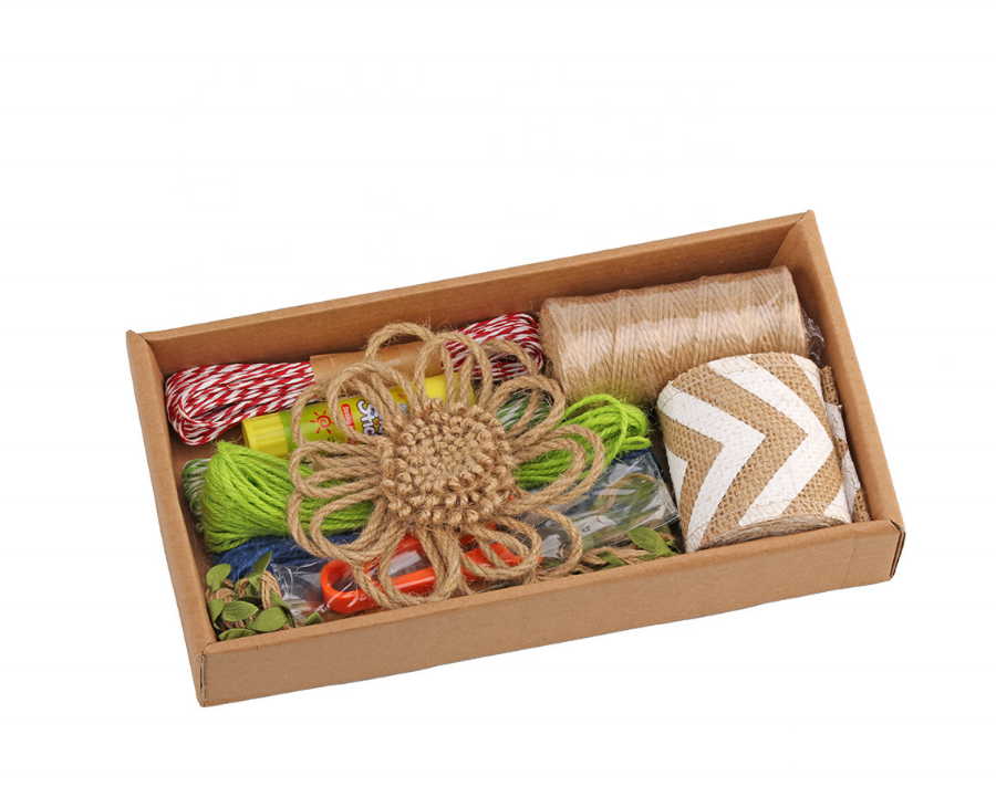 Okay Wholesale Hemp jute rope decoration set for kindergarten,handmade DIY handmade gift box decoration