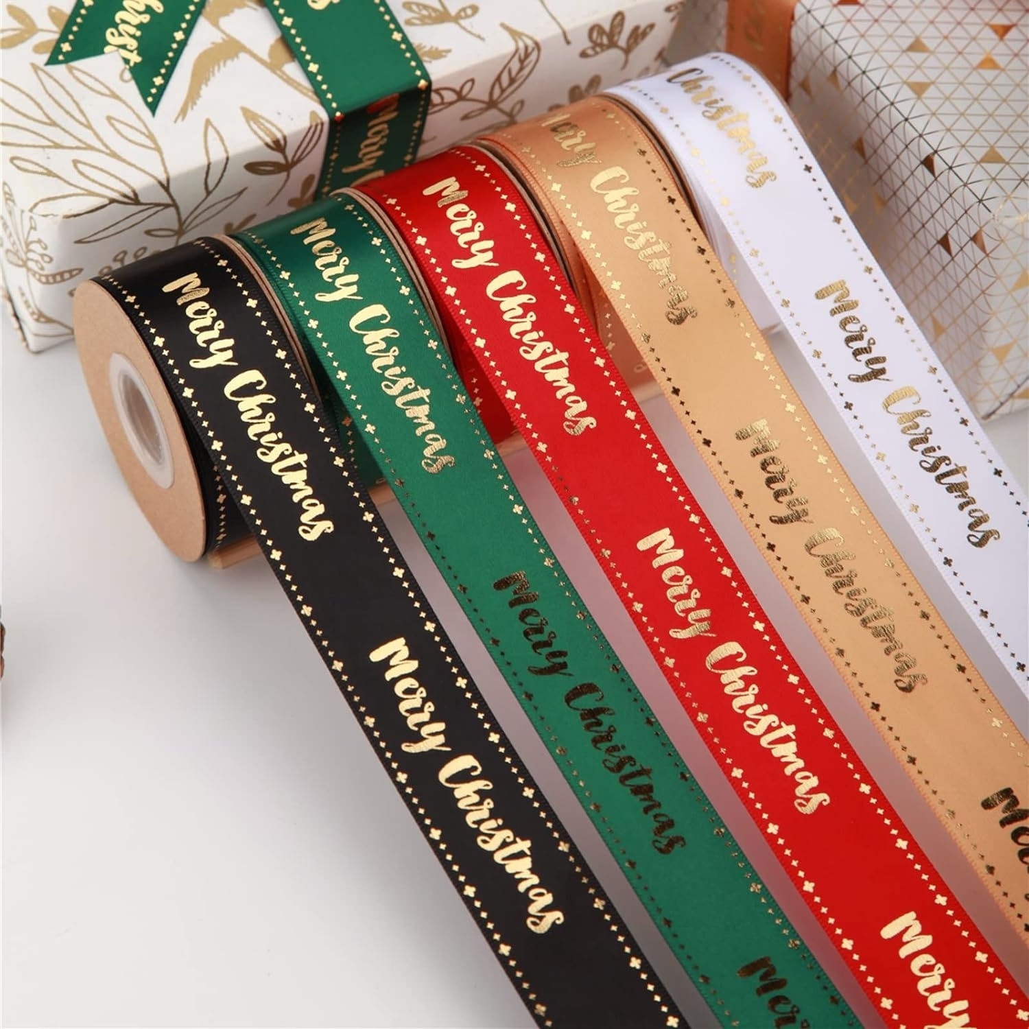 OKAY 1 Inch Customized Polyester Printed Christmas Satin Grosgrain Ribbon for Party Decor Bow Make