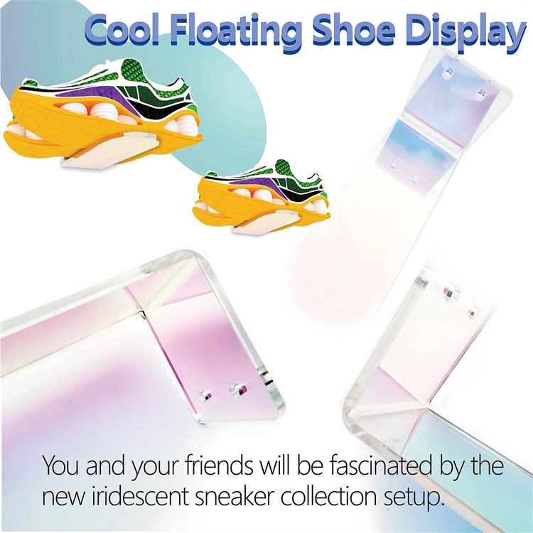 Rainbow Sneaker Shelves Iridescent Acrylic Floating Shoe Display Wall Mounted Organizer Stand For Displaying Collections Shoe