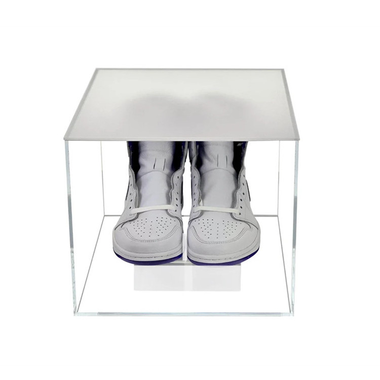 Wholesale Clear Acrylic Shoes Box for Nike Display Sneaker Shoe Box with Colored Base