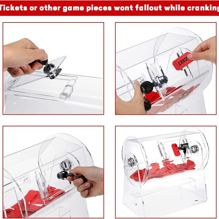 Acrylic Raffle Ticket Spinner Drum Clear Raffle Ticket Drum Transparent Raffle Ticket Box for Lottery Games Bingo