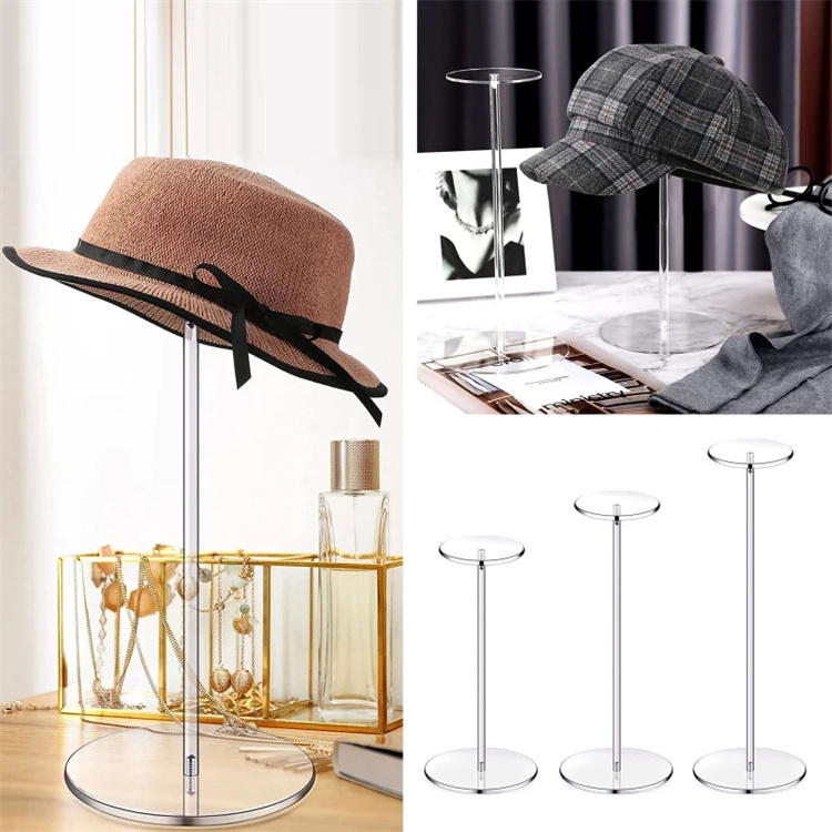 Clear Acrylic Hat Stand and Wig Holder Rack Decorative Hat Display Stand with Pedestal and Round Base Home Decor